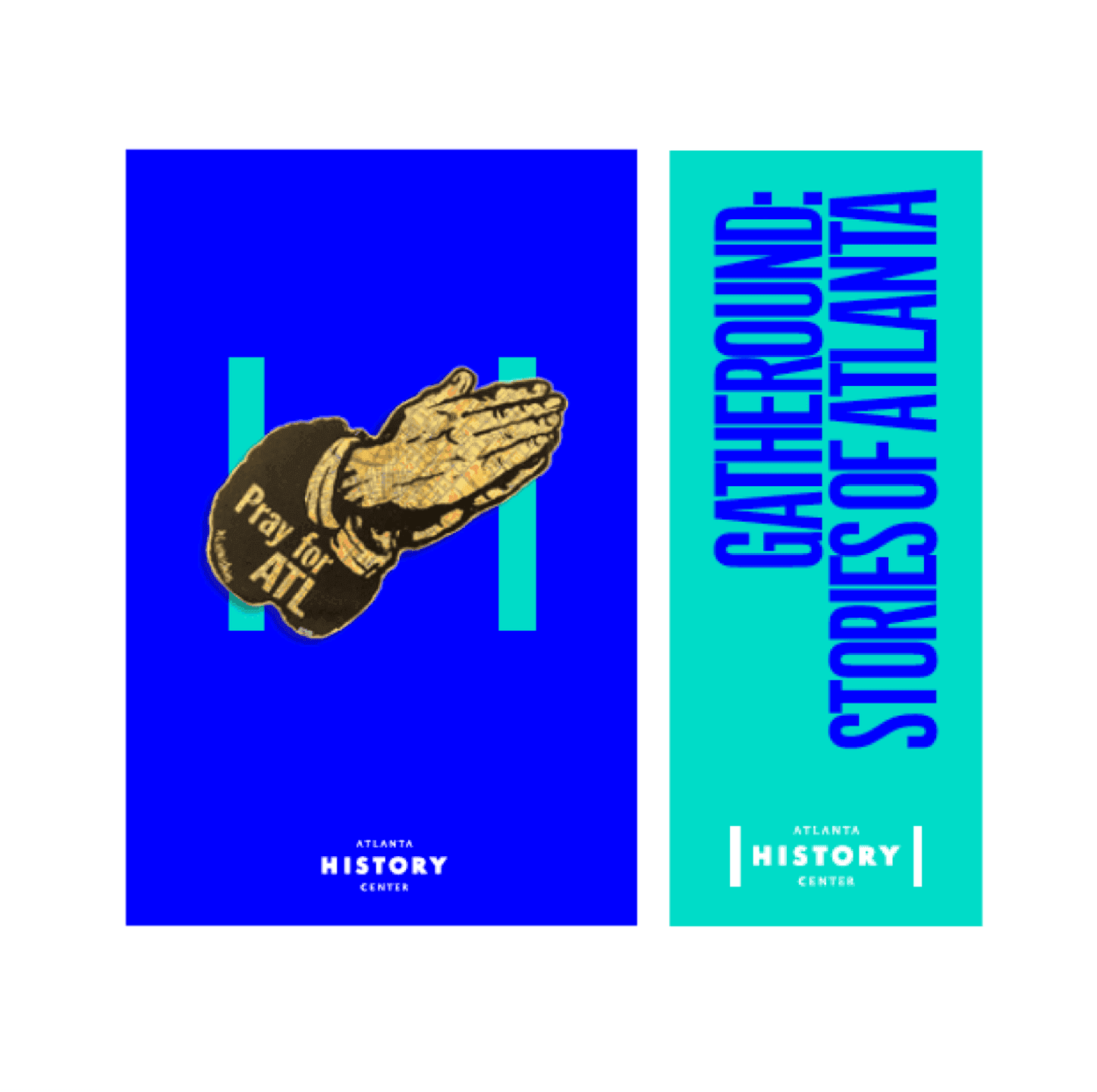 Gatheround: Stories of Atlanta” and Pray for ATL Graphics Colorful promotional graphics for the Atlanta History Center’s “Gatheround: Stories of Atlanta” exhibition, highlighting Atlanta culture and historic storytelling.