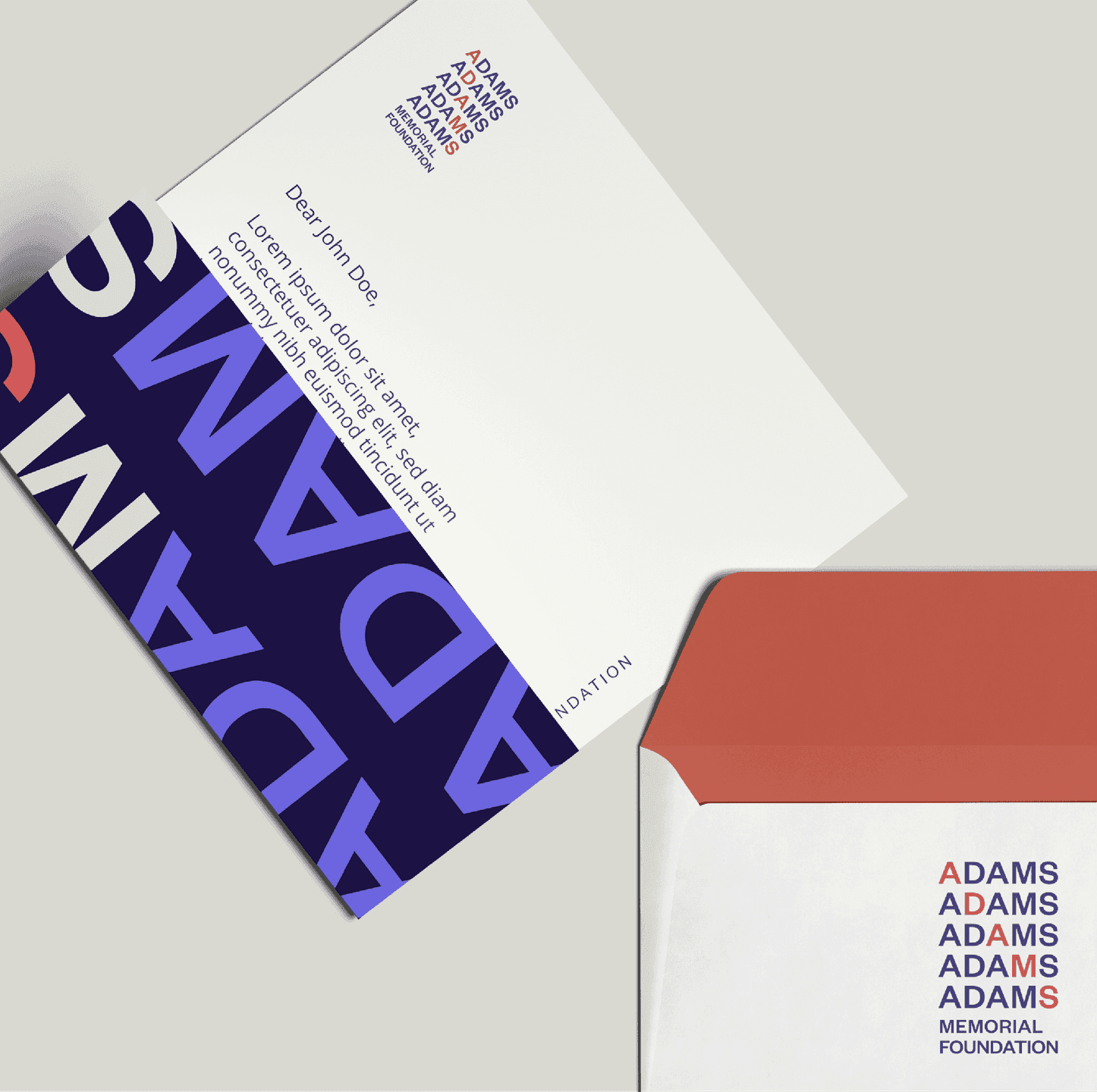 A stationery system for the Adams Memorial Foundation