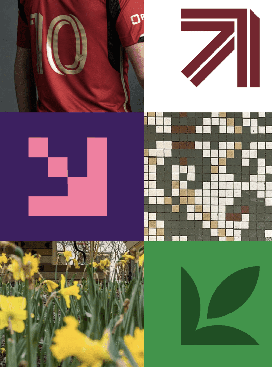 Downtown ATL Visual Grid. A grid of Downtown ATL imagery featuring local culture, graphic icons, mosaic tile details, and neighborhood flowers.