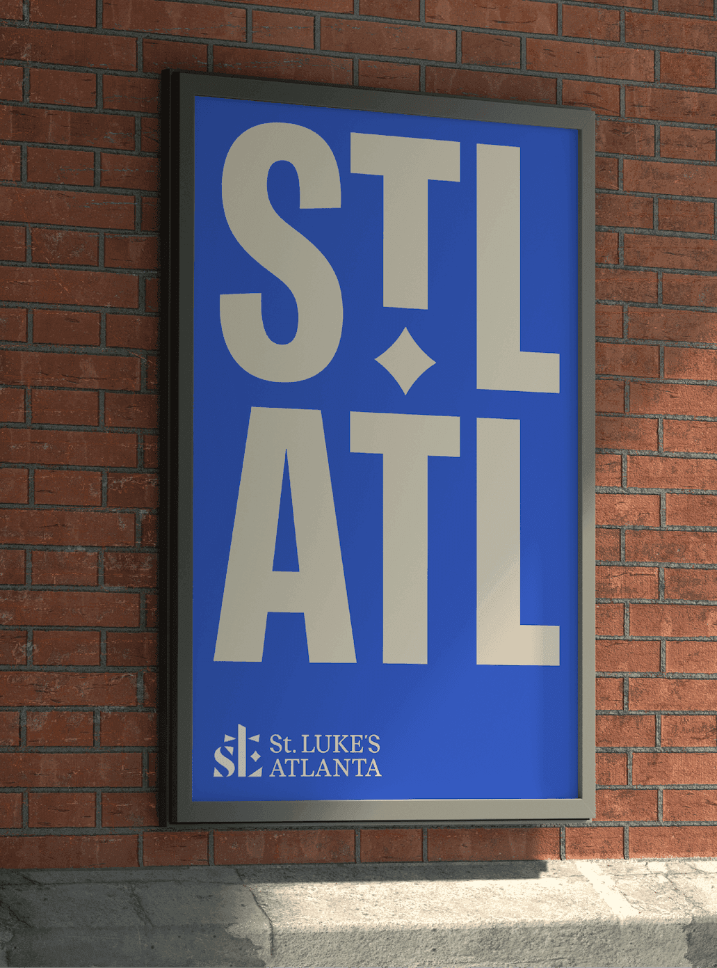 STL ATL Poster Bold blue and cream St. Luke’s poster with oversized “STL ATL” typography.