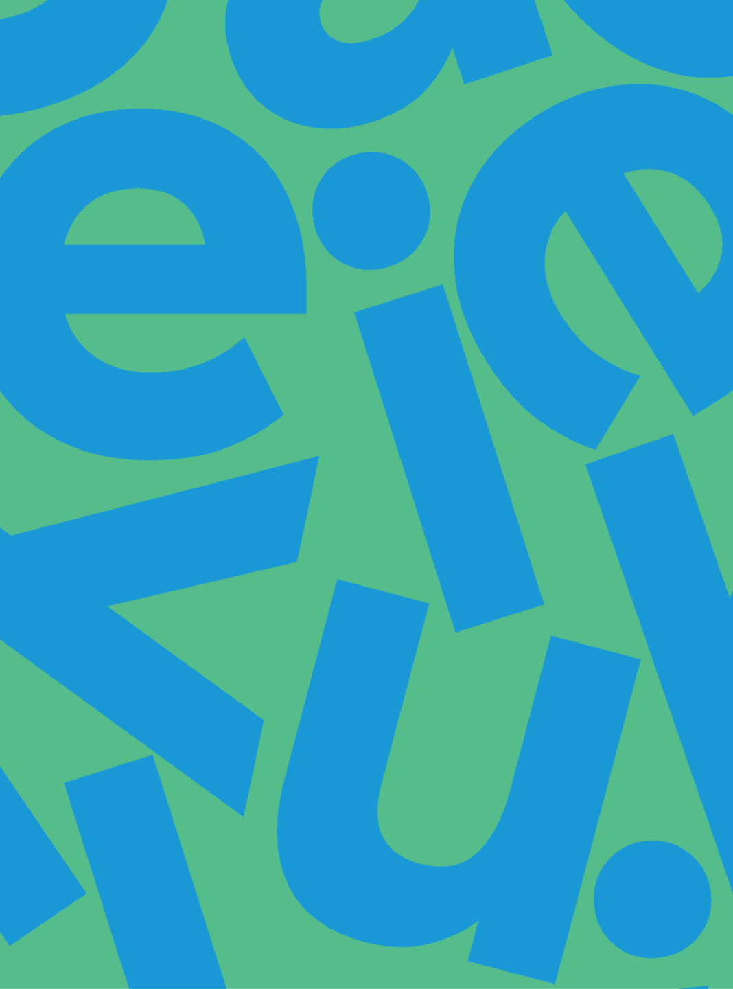 Baby Einstein typography pattern. A playful Baby Einstein pattern featuring oversized blue letterforms scattered across a green background.